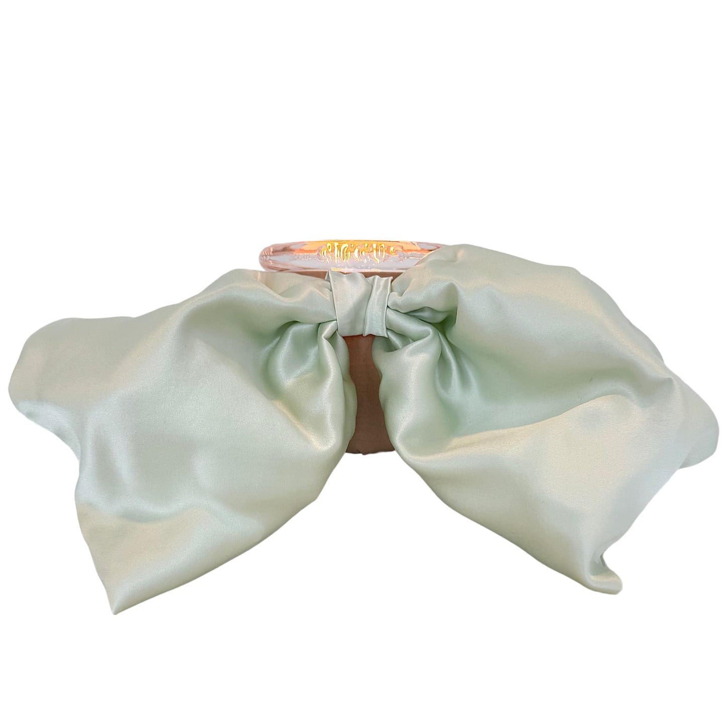 Bow Baby candle in mint and khaki silk bow – best smelling luxury scented candle by Circus