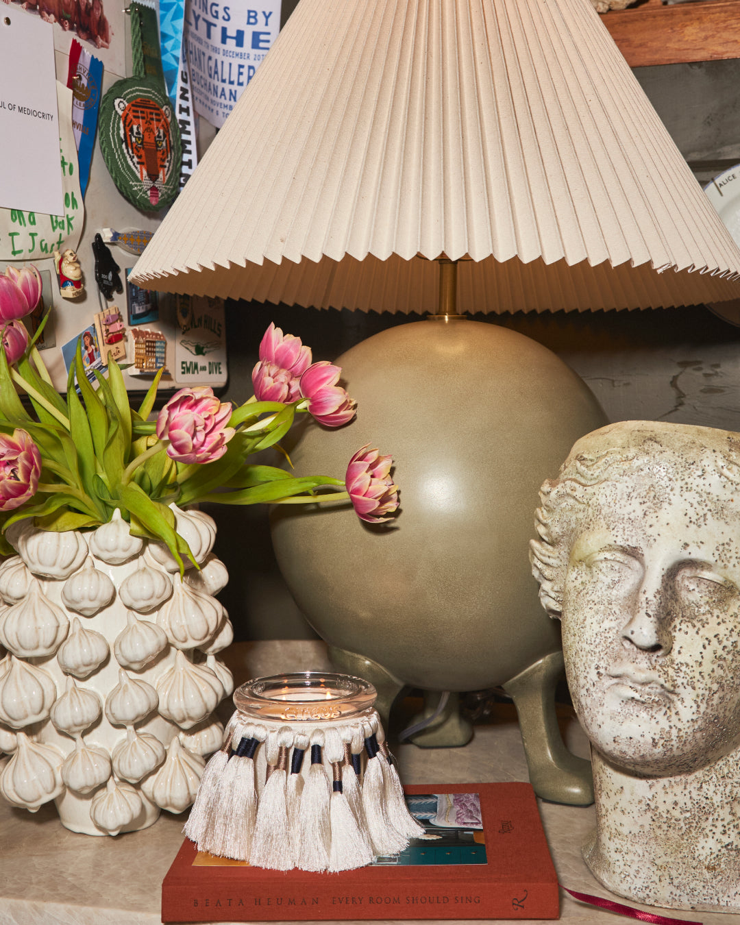 spaces by circus candles featuring fuzzed in white at jordan long's nashville home