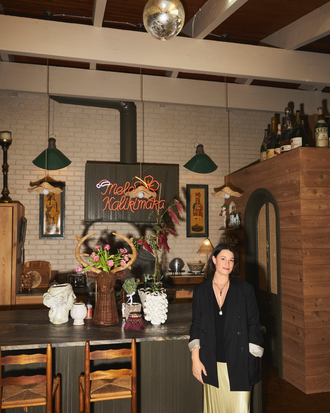 spaces by circus candles in interior designer jordan long's nashville kitchen featuring a vintage disco ball 